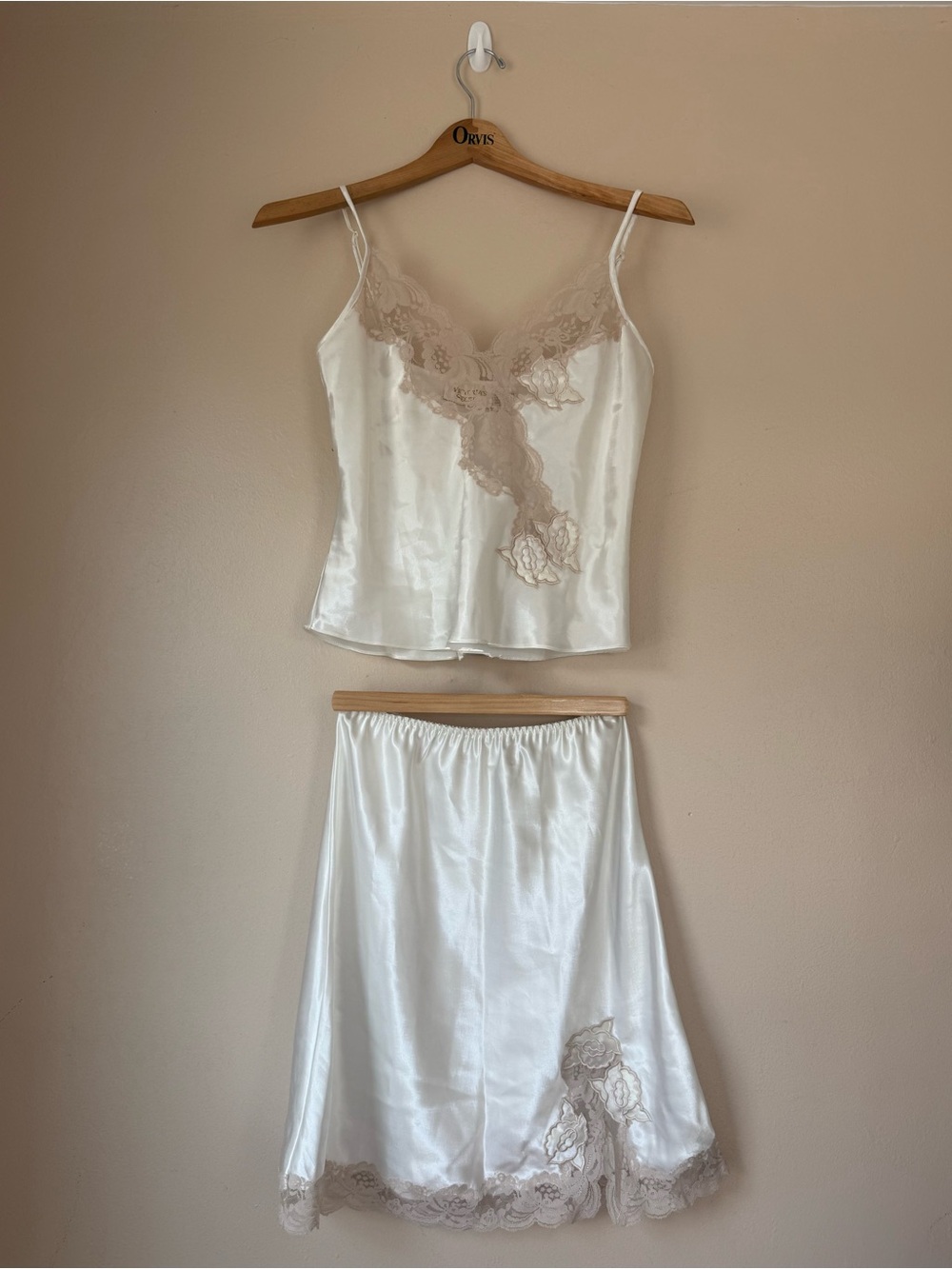 Vintage Victoria’s Secret Lace Trim Camisole & Slip Skirt 2 Piece Set
